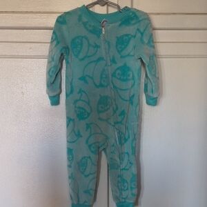 Cozy Teal Shark-Print Fleece One-Piece Footie Pajamas for Kids